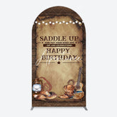 Aperturee - Aperturee Lighed Retro Brown Cowboy Birthday Arch Backdrop